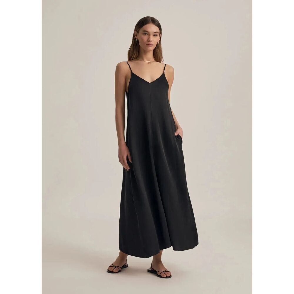 Favorite Daughter Jenn Maxi Dress Black Cutout Back Large Flowy Minimalist
